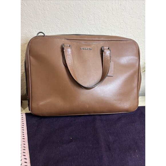 Coach (2021) Saddle Brown Graham Slim Briefcase Messenger Laptop Work Bag
